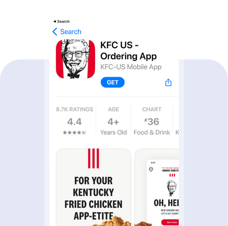 Screenshot of KFC app listing in Apple App Store