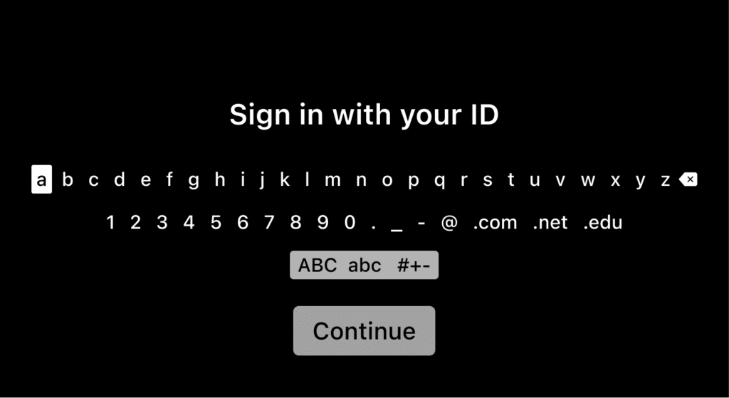on-screen keyboard to sign in on your TV 