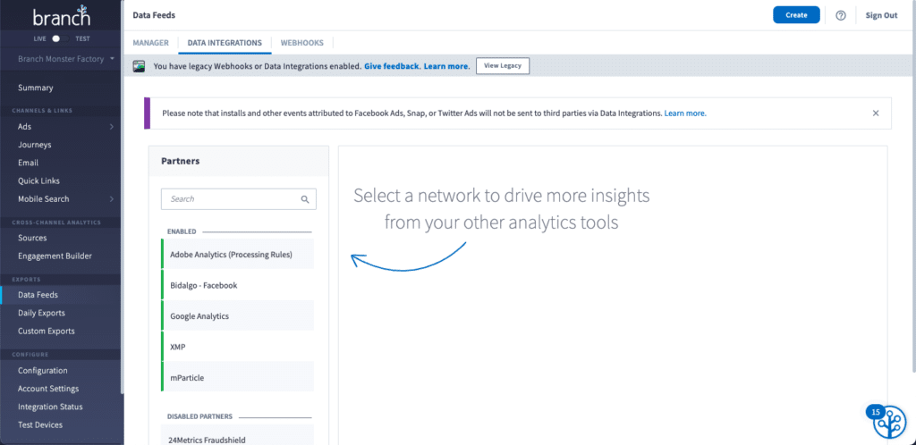 Data Integrations dashboard UI