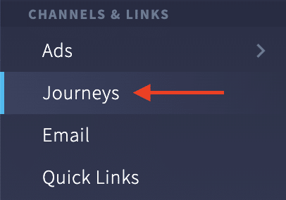 Screenshot of Branch dashboard showing Journeys link in the sidebar