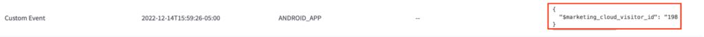 Screenshot of custom event with $marketing_cloud_visitor_id added