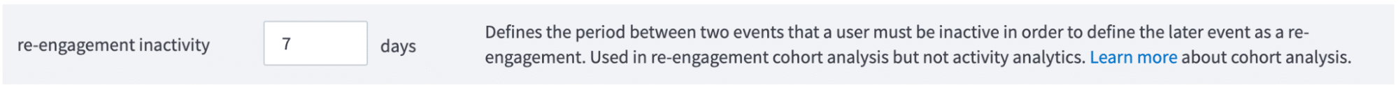 Example of a re-engagement inactivity field in a Branch dashboard.