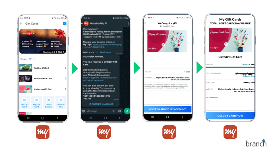 Visual showing progression of how user referrals are used in app to connect users.
