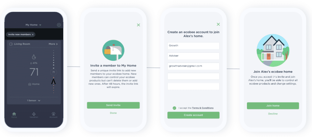 Four screenshots showing a benefits-based app onboarding example