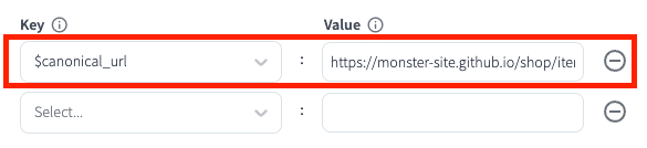 Screenshot of a Branch dashboard highlighting the $canonical_url value. 